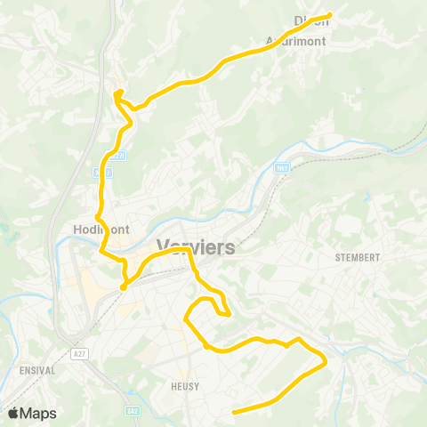 TEC Liège - Verviers Ningloheid - Thiervaux - Pl. Verte - Andrimont map