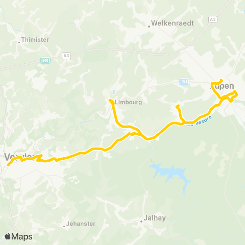 TEC Liège - Verviers Verviers - Hèvremont - Dolhain - Membach - Eupen map