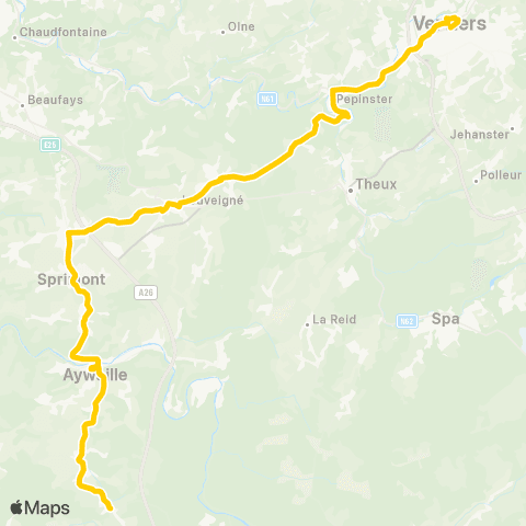 TEC Liège - Verviers Verviers - Banneux - Aywaille - Houssonloge map