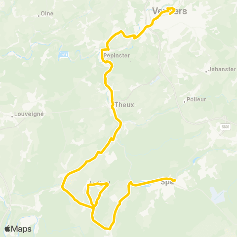 TEC Liège - Verviers Verviers - Theux - Spa map