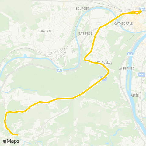TEC Namur-Luxembourg Namur - la Navinne - Malonne (Malpas) map