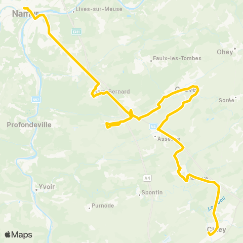 TEC Namur-Luxembourg Namur - Gesves - Ciney map