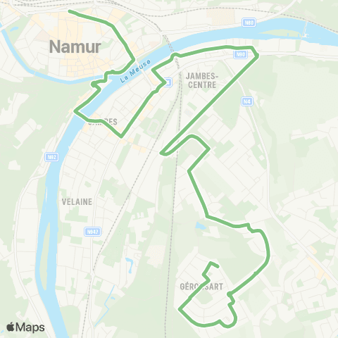 TEC Namur-Luxembourg Namur (Gare) - Jambes (la Sauge) map