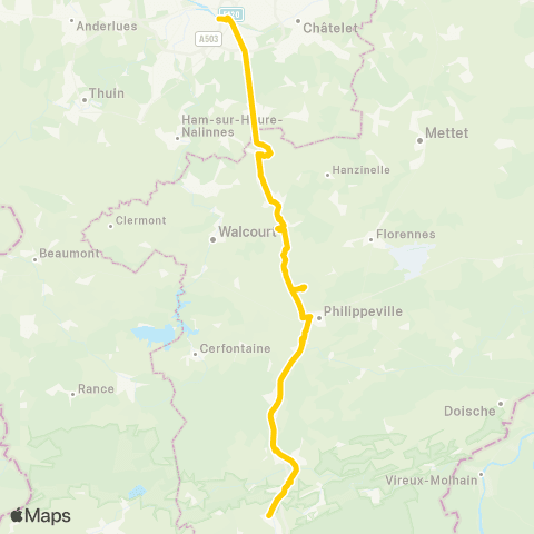 TEC Namur-Luxembourg Charleroi - Philippeville - Couvin map