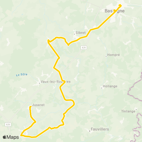 TEC Namur-Luxembourg Juseret - Traimont - Sibret - Bastogne map