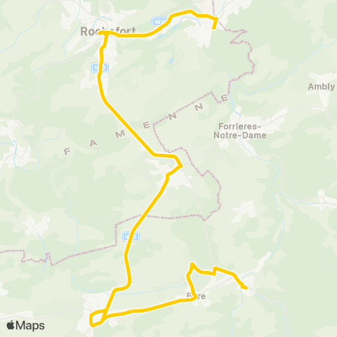 TEC Namur-Luxembourg Rochefort - Tellin - Grupont - Mirwart map