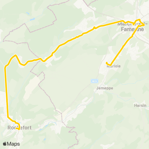 TEC Namur-Luxembourg Aye - Jemelle - Nassogne map