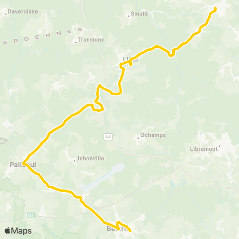 TEC Namur-Luxembourg Bertrix - Paliseul - Saint-Hubert map