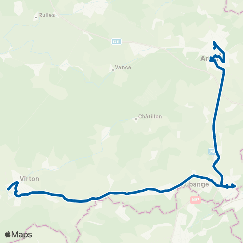 TEC Namur-Luxembourg Virton - Athus - Arlon map
