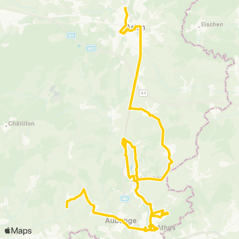 TEC Namur-Luxembourg Battincourt - Athus - Differt - Arlon map