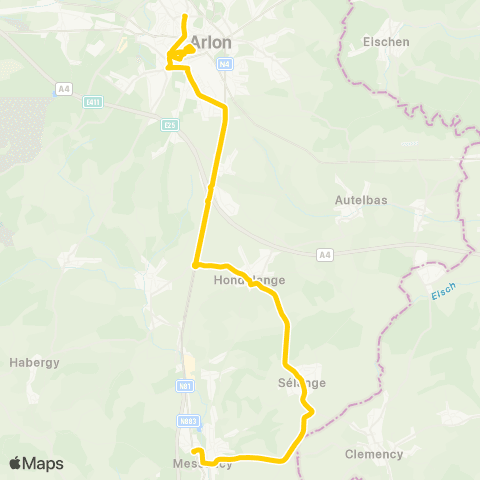 TEC Namur-Luxembourg Messancy - Hondelange - Arlon map