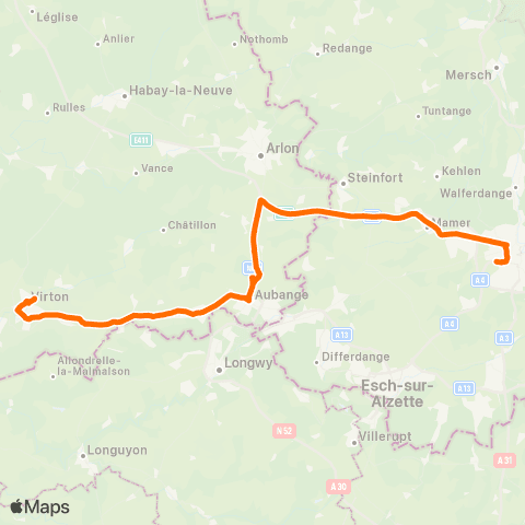 TEC Namur-Luxembourg Virton - Aubange - Luxembourg map