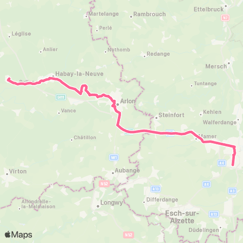 TEC Namur-Luxembourg Marbehan - Habay - Arlon - Luxembourg map