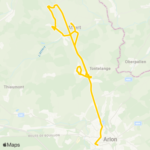TEC Namur-Luxembourg Arlon - Schockville - Attert map