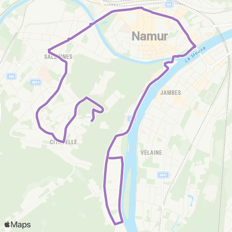 TEC Namur-Luxembourg Namur (la Plante) - Namur (Citadelle) map