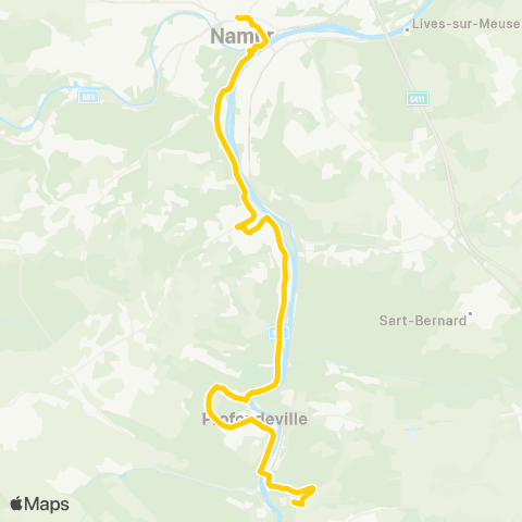 TEC Namur-Luxembourg Namur - Mont-Godinne CHU map