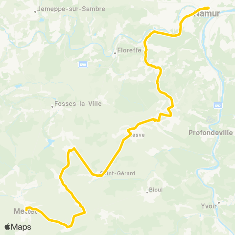 TEC Namur-Luxembourg Namur - Mettet map