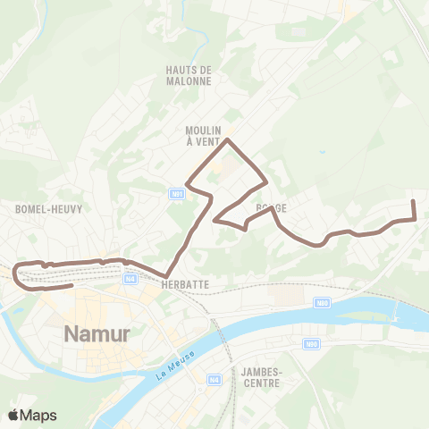 TEC Namur-Luxembourg Namur (Gare) - Bouge (Sainte-Rita) map