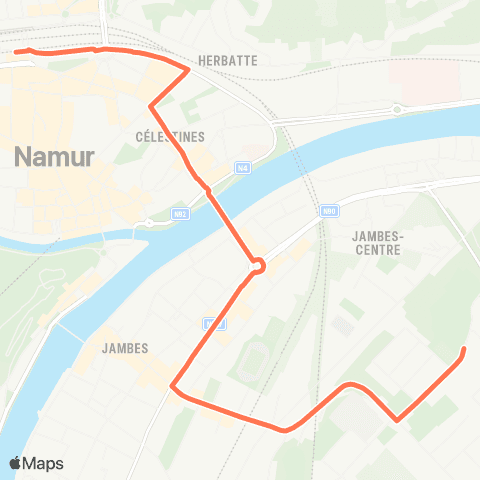 TEC Namur-Luxembourg Namur (Gare) - Jambes (Renforcement) map