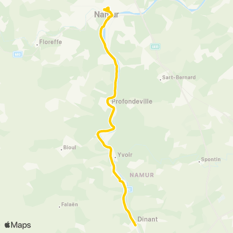TEC Namur-Luxembourg Namur - Profondeville - Dinant map
