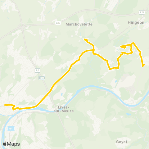 TEC Namur-Luxembourg Namur - Gelbressée - Vezin map