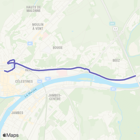 TEC Namur-Luxembourg Namur - Herbatte - Beez map