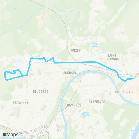 TEC Namur-Luxembourg Namur (Gare) - Belgrade (Renforcement) map
