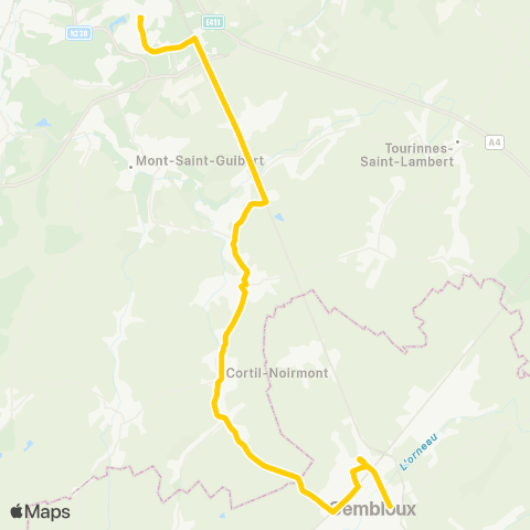 TEC Brabant Wallon Gembloux - Chastre - Louvain-la-Neuve map