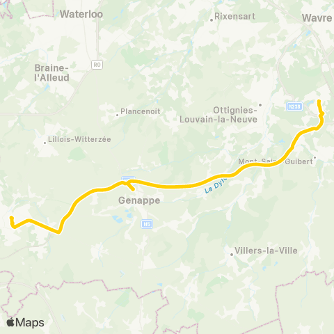 TEC Brabant Wallon Nivelles - Louvain-la-Neuve (Express) map