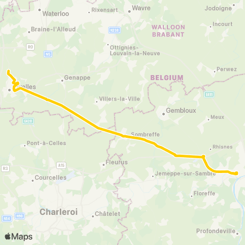 TEC Brabant Wallon Nivelles - Namur (Express) map