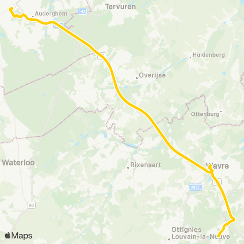 TEC Brabant Wallon Louvain-la-Neuve - Wavre - Ixelles (Express) map