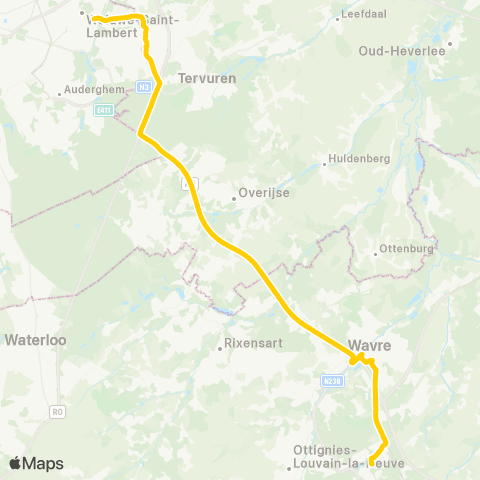 TEC Brabant Wallon Louvain-la-Neuve - Wavre - Woluwe (Express) map