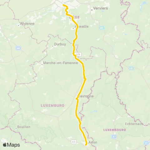 TEC Namur-Luxembourg Liège - Bastogne - Arlon map