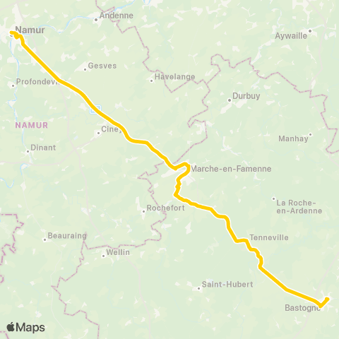TEC Namur-Luxembourg Bastogne - Marloie - Marche - Namur map