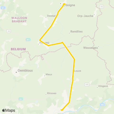 TEC Namur-Luxembourg Namur - Jodoigne map