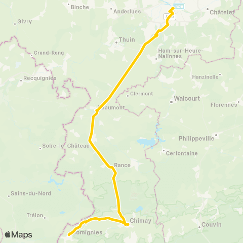 TEC Charleroi Express Momignies - Chimay - Gare Centrale map