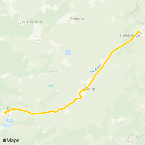 TEC Namur-Luxembourg Havelange - Hamois - Ciney - Dinant map