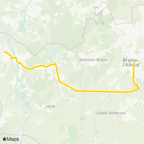 TEC Brabant Wallon Tubize - Braine-l'Alleud (Express) map