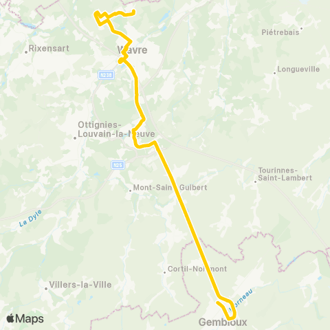 TEC Brabant Wallon Gembloux - Louvain-la-Neuve - Wavre (Express) map