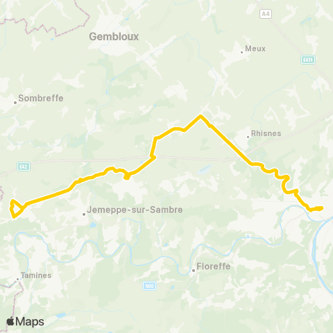 TEC Namur-Luxembourg Namur - Rhisnes - les Isnes - Velaine map