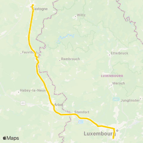 TEC Namur-Luxembourg Bastogne - Luxembourg map