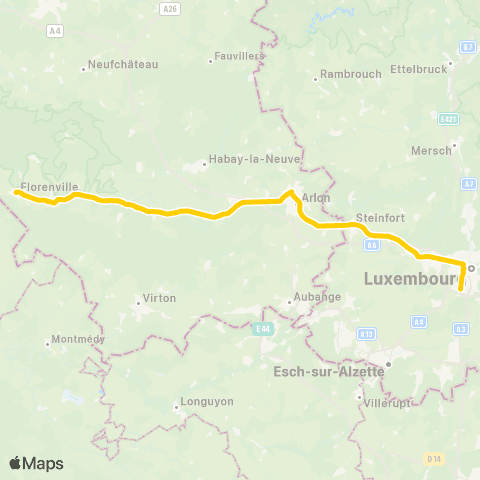 TEC Namur-Luxembourg Florenville - Luxembourg map