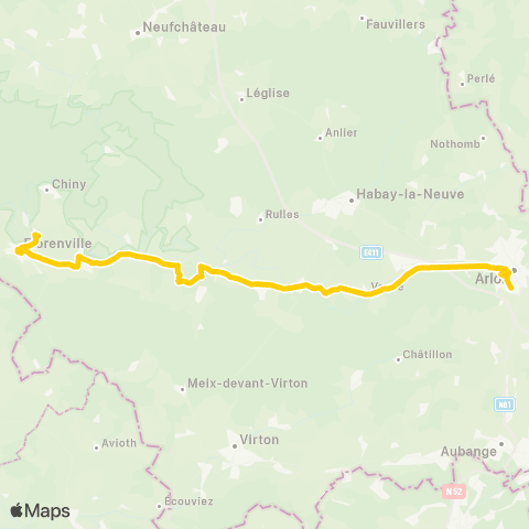TEC Namur-Luxembourg Florenville - Arlon map