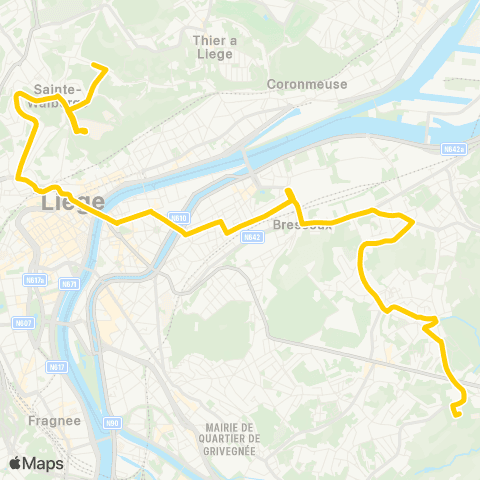 TEC Liège - Verviers Fond des Tawes - Citadelle-St-Lambert-les Bruyères map