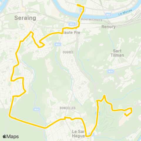 TEC Liège - Verviers Sclessin - Ougrée - Beauséjour - Sart-Tilman - CHU map