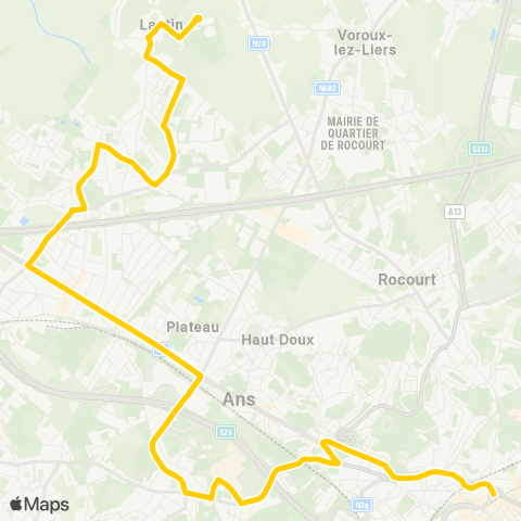 TEC Liège - Verviers St-Lambert - Montlégia - Ans - Alleur - Lantin map