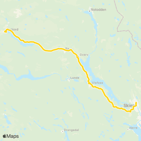 Farte Dalen / Kviteseid-Seljord-Skien map