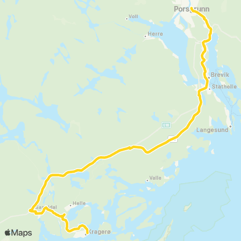 Farte Kragerø-Stathelle-Porsgrunn map
