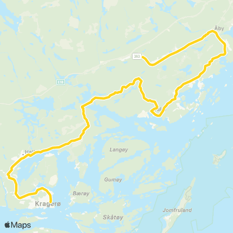 Farte Kragerø-Fossing-Rønholt-Åby map