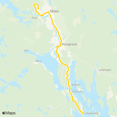 Farte Gulset-Skien-Langesund map